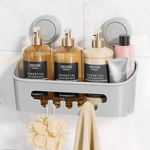 LEVERLOC Saugnapf Badregal Ohne Bohren Duschablage Saugnapf Max Hold 10 KG Bad Duschablage für Shampoo Conditioner Halter Duschkorb Kunststoff für Badezimmer Küche Organizer, Grau von LEVERLOC