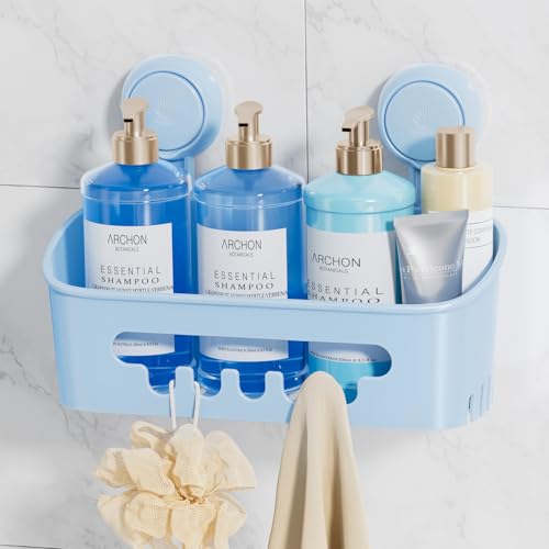 LEVERLOC Saugnapf Badregal Ohne Bohren Duschablage Saugnapf Max Hold 10 KG Bad Duschablage für Shampoo Conditioner Halter Duschkorb Kunststoff für Badezimmer Küche Organizer, Blau LEVERLOC Saugnapf Badregal Ohne Bohren Duschablage Saugnapf Max Hold 10 KG Bad Duschablage für Shampoo Conditioner Halter Duschkorb Kunststoff für Badezimmer Küche Organizer, Blau von LEVERLOC