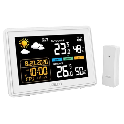 LEVIPE Wetterstation Funk mit Außensenso, Digital Funkwetterstation mit Innen Außen Temperatur und Luftfeuchtigkeit Wettervorhersage, DCF-Funkuhr Digitales Farbdisplay, Wecker, Uhrzeitanzeige LEVIPE Wetterstation Funk mit Außensenso, Digital Funkwetterstation mit Innen Außen Temperatur und Luftfeuchtigkeit Wettervorhersage, DCF-Funkuhr Digitales Farbdisplay, Wecker, Uhrzeitanzeige von LEVIPE