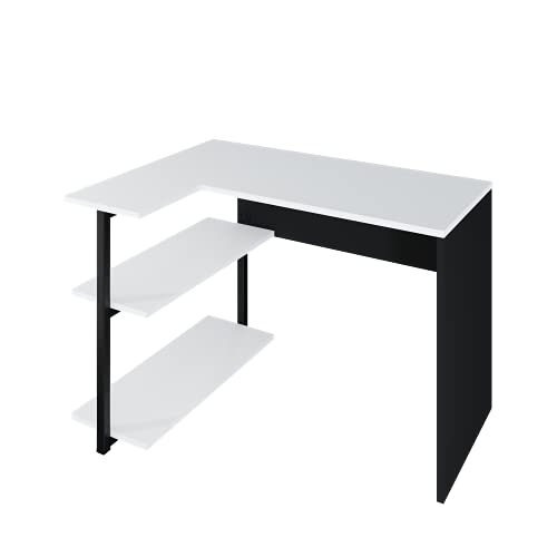 LEVIRA Schreibtisch mit Regal, Tisch Sieg II, 110 x 81 x 74 - Schwarz und Weiß von LEVIRA