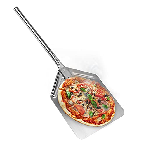 Levivo Pizzaschaufel, XXL Pizzaschieber mit großer Auflagefläche und abnehmbarer Griffverlängerung, auch für große und tiefe Öfen geeignet, aus rostfreiem Stahl, ca. 35 cm Schaufeldiagonale von LEVIVO