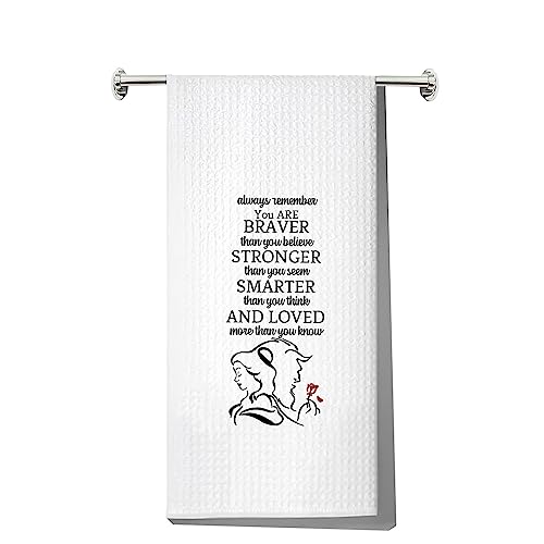 LEVLO Beauty Kitchen Towel Beast Lover Gift You are Braver Stronger Smarter Than You Think Geschirrtuch, Waffelgewebe, Prinzessin, motivierende K?chendekoration (Beauty Beast Towel) von LEVLO