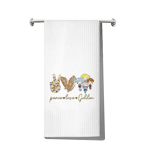 LEVLO Golden Inspired Kitchen Towel Golden TV Show Fans Geschenk Peace Love Golden Dish Towel Waffle Weave Gold Girls Kitchen Decor (Peace Love Golden) von LEVLO