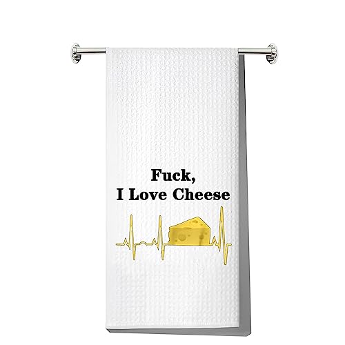LEVLO Lustiges Käse-Küchentuch Käse-Liebhaber Geschenk I Love Käse Geschirrtücher Einweihungsgeschenk Waffelgewebe Küchendekoration Geschirrtücher mit Sprüchen (I Love Cheese) von LEVLO