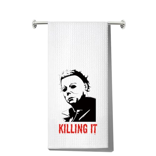 LEVLO Michael Myers Küchentuch – Horrorfilm-Fans Geschenk – Michael Myers Geschirrtuch – Merchandise (Killing It Towel) von LEVLO
