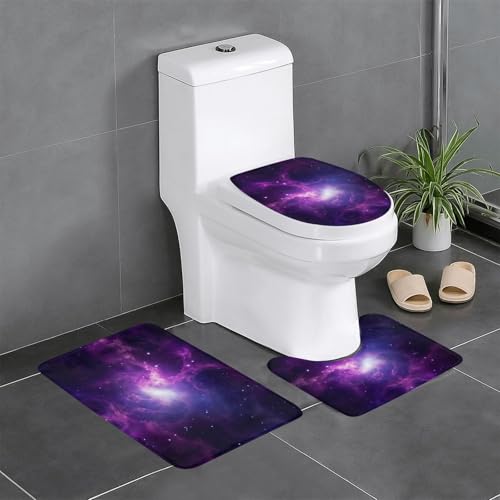 3-teiliges Badezimmerteppich-Set, Badematte, U-förmiger Toilettenvorleger, O-förmiger Deckelbezug mit Himmelviolett-Aufdruck 3-teiliges Badezimmerteppich-Set, Badematte, U-förmiger Toilettenvorleger, O-förmiger Deckelbezug mit Himmelviolett-Aufdruck von LEVNDIEJ
