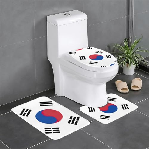 3-teiliges Badezimmerteppich-Set, Motiv: Flagge der Republik Korea, Badteppiche, Badezimmermatten, U-förmiger WC-Vorleger, O-förmiger Deckelbezug 3-teiliges Badezimmerteppich-Set, Motiv: Flagge der Republik Korea, Badteppiche, Badezimmermatten, U-förmiger WC-Vorleger, O-förmiger Deckelbezug von LEVNDIEJ
