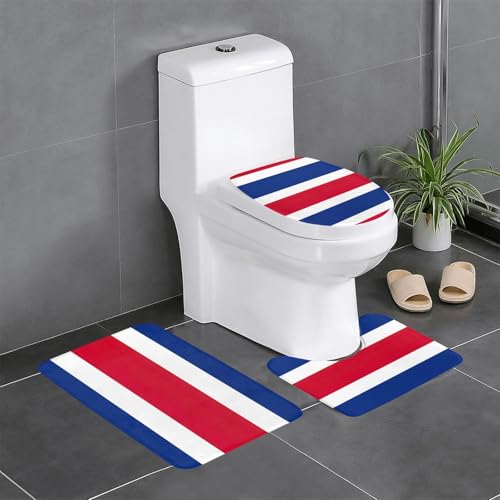 3-teiliges Badezimmerteppich-Set, Motiv: Flagge von Costa Rica, Badteppiche, Badezimmermatten, U-förmiger WC-Vorleger, O-förmiger Deckelbezug 3-teiliges Badezimmerteppich-Set, Motiv: Flagge von Costa Rica, Badteppiche, Badezimmermatten, U-förmiger WC-Vorleger, O-förmiger Deckelbezug von LEVNDIEJ