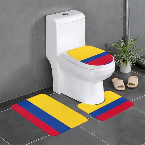 3-teiliges Badezimmerteppich-Set, Motiv: Flagge von Kolumbien, Badteppiche, Badezimmermatten, U-förmiger WC-Vorleger, O-förmiger Deckelbezug 3-teiliges Badezimmerteppich-Set, Motiv: Flagge von Kolumbien, Badteppiche, Badezimmermatten, U-förmiger WC-Vorleger, O-förmiger Deckelbezug von LEVNDIEJ