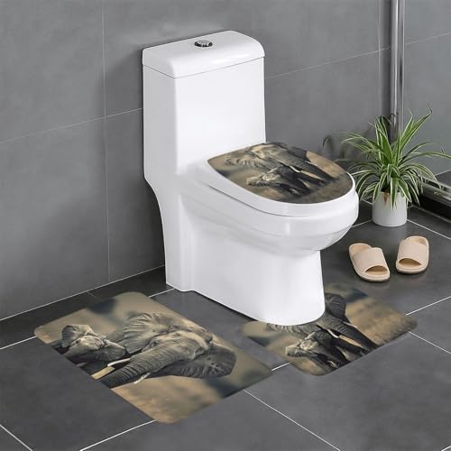 3-teiliges Badezimmerteppich-Set, Motiv: alter Elefant und junger Elefant, Badteppich, U-förmiger WC-Vorleger, O-förmiger Deckelbezug 3-teiliges Badezimmerteppich-Set, Motiv: alter Elefant und junger Elefant, Badteppich, U-förmiger WC-Vorleger, O-förmiger Deckelbezug von LEVNDIEJ