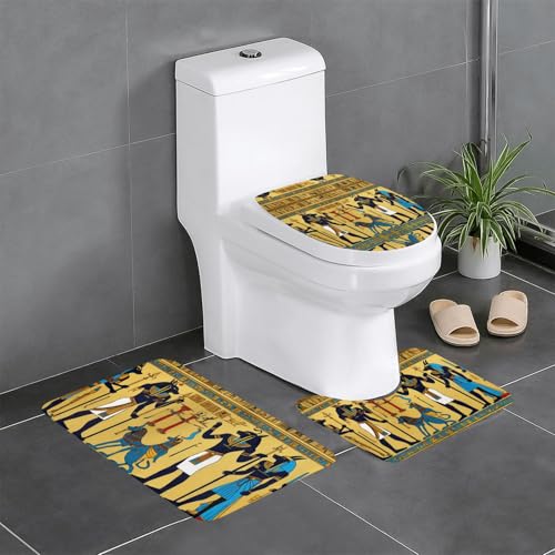 3-teiliges Badezimmerteppich-Set, Motiv: antikes Ägypten, Stammes-Serie, Badteppich, Badezimmermatten, U-förmiger WC-Vorleger, O-förmiger Deckelbezug 3-teiliges Badezimmerteppich-Set, Motiv: antikes Ägypten, Stammes-Serie, Badteppich, Badezimmermatten, U-förmiger WC-Vorleger, O-förmiger Deckelbezug von LEVNDIEJ
