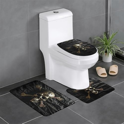 3-teiliges Badezimmerteppich-Set, Piratenflagge, Badteppich, Badezimmermatten, U-förmiger Toilettenvorleger, O-förmiger Deckelbezug von LEVNDIEJ