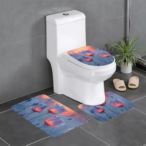 3-teiliges Badezimmerteppich-Set mit 3 Blumen, Badematte, U-förmiger Toilettenvorleger, O-förmiger Deckelbezug 3-teiliges Badezimmerteppich-Set mit 3 Blumen, Badematte, U-förmiger Toilettenvorleger, O-förmiger Deckelbezug von LEVNDIEJ