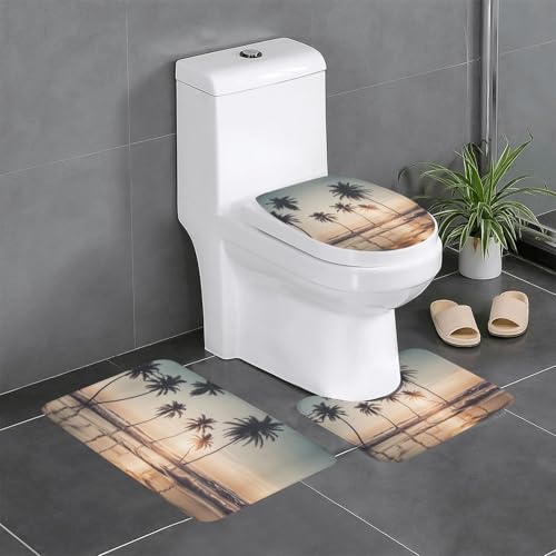 3-teiliges Badezimmerteppich-Set mit Cartoon-Tauben-Druck, Badteppiche, Badezimmermatten, U-förmiger WC-Vorleger, O-förmiger Deckelbezug von LEVNDIEJ