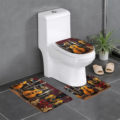3-teiliges Badezimmerteppich-Set mit E-Gitarren-Druck, Badteppiche, Badezimmermatten, U-förmiger WC-Vorleger, O-förmiger Deckelbezug 3-teiliges Badezimmerteppich-Set mit E-Gitarren-Druck, Badteppiche, Badezimmermatten, U-förmiger WC-Vorleger, O-förmiger Deckelbezug von LEVNDIEJ
