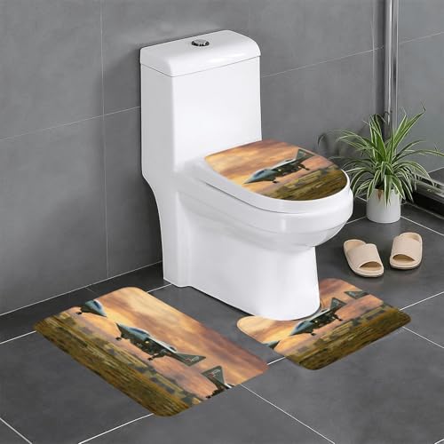 3-teiliges Badezimmerteppich-Set mit Flugzeugkampf-Jets-Druck, Badteppiche, Badezimmermatten, U-förmiger WC-Vorleger, O-förmiger Deckelbezug 3-teiliges Badezimmerteppich-Set mit Flugzeugkampf-Jets-Druck, Badteppiche, Badezimmermatten, U-förmiger WC-Vorleger, O-förmiger Deckelbezug von LEVNDIEJ
