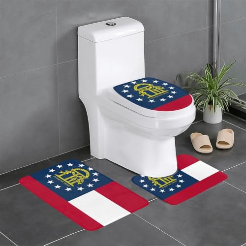 3-teiliges Badezimmerteppich-Set mit Georgia-Flaggen-Druck, Badteppiche, Badezimmermatten, U-förmiger Toilettenvorleger, O-förmiger Deckelbezug von LEVNDIEJ