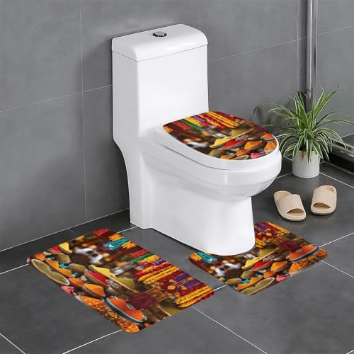 3-teiliges Badezimmerteppich-Set mit Gewürzen, Badematte, U-förmiger WC-Vorleger, O-förmiger Deckelbezug 3-teiliges Badezimmerteppich-Set mit Gewürzen, Badematte, U-förmiger WC-Vorleger, O-förmiger Deckelbezug von LEVNDIEJ