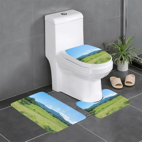 3-teiliges Badezimmerteppich-Set mit Grasses-Ansicht, Badteppiche, Badezimmermatten, U-förmiger WC-Vorleger, O-förmiger Deckelbezug 3-teiliges Badezimmerteppich-Set mit Grasses-Ansicht, Badteppiche, Badezimmermatten, U-förmiger WC-Vorleger, O-förmiger Deckelbezug von LEVNDIEJ