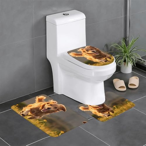 3-teiliges Badezimmerteppich-Set mit Hunde-Aufdruck, Badteppiche, Badezimmermatten, U-förmiger Toilettenvorleger, O-förmiger Deckelbezug 3-teiliges Badezimmerteppich-Set mit Hunde-Aufdruck, Badteppiche, Badezimmermatten, U-förmiger Toilettenvorleger, O-förmiger Deckelbezug von LEVNDIEJ