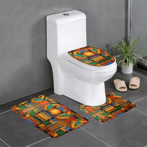 3-teiliges Badezimmerteppich-Set mit Indianer-Muster, Badteppiche, Badezimmermatten, U-förmiger WC-Vorleger, O-förmiger Deckelbezug von LEVNDIEJ