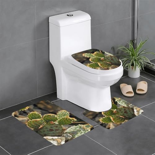 3-teiliges Badezimmerteppich-Set mit Kaktus-Druck, Badteppiche, Badezimmermatten, U-förmiger WC-Vorleger, O-förmiger Deckelbezug 3-teiliges Badezimmerteppich-Set mit Kaktus-Druck, Badteppiche, Badezimmermatten, U-förmiger WC-Vorleger, O-förmiger Deckelbezug von LEVNDIEJ