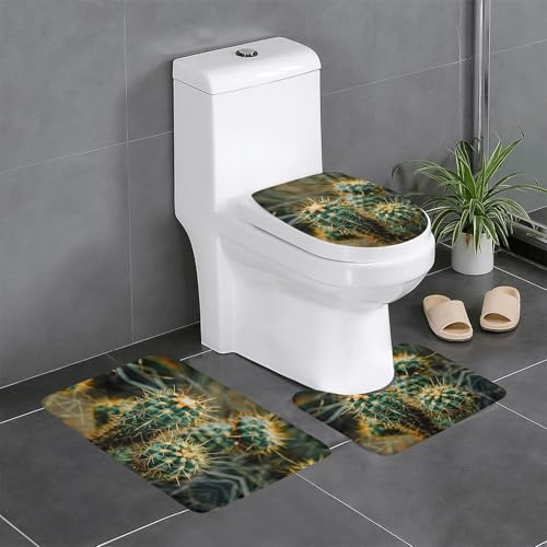 3-teiliges Badezimmerteppich-Set mit Kaktus-Druck, Badteppiche, Badezimmermatten, U-förmiger WC-Vorleger, O-förmiger Deckelbezug 3-teiliges Badezimmerteppich-Set mit Kaktus-Druck, Badteppiche, Badezimmermatten, U-förmiger WC-Vorleger, O-förmiger Deckelbezug von LEVNDIEJ