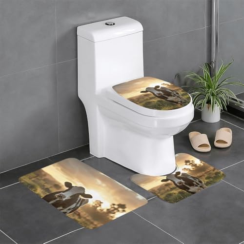 3-teiliges Badezimmerteppich-Set mit Kuhmotiv, Badematte, U-förmiger Toilettenvorleger, O-förmiger Deckelbezug 3-teiliges Badezimmerteppich-Set mit Kuhmotiv, Badematte, U-förmiger Toilettenvorleger, O-förmiger Deckelbezug von LEVNDIEJ