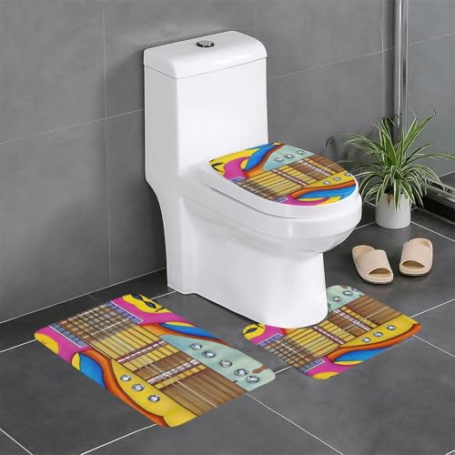 3-teiliges Badezimmerteppich-Set mit Kunstgitarre-Muster, Badteppiche, Badezimmermatten, U-förmiger WC-Vorleger, O-förmiger Deckelbezug von LEVNDIEJ