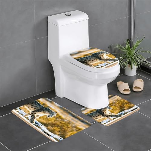 3-teiliges Badezimmerteppich-Set mit Leopardenmuster, Badteppiche, Badezimmermatten, U-förmiger WC-Vorleger, O-förmiger Deckelbezug 3-teiliges Badezimmerteppich-Set mit Leopardenmuster, Badteppiche, Badezimmermatten, U-förmiger WC-Vorleger, O-förmiger Deckelbezug von LEVNDIEJ
