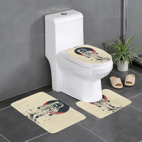 3-teiliges Badezimmerteppich-Set mit Mond-Astronauten-Druck, Badteppiche, Badezimmermatten, U-förmiger WC-Vorleger, O-förmiger Deckelbezug 3-teiliges Badezimmerteppich-Set mit Mond-Astronauten-Druck, Badteppiche, Badezimmermatten, U-förmiger WC-Vorleger, O-förmiger Deckelbezug von LEVNDIEJ