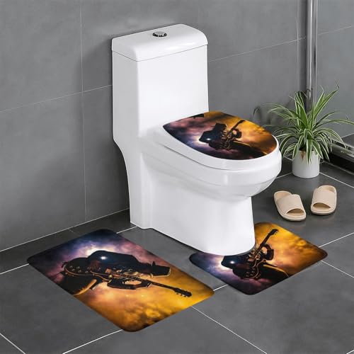 3-teiliges Badezimmerteppich-Set mit Musikgitarre, Badteppiche, Badezimmermatten, U-förmiger Toilettenvorleger, O-förmiger Deckelbezug von LEVNDIEJ