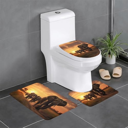 3-teiliges Badezimmerteppich-Set mit Natur-Elefanten-Druck, Badteppiche, Badezimmermatten, U-förmiger WC-Vorleger, O-förmiger Deckelbezug 3-teiliges Badezimmerteppich-Set mit Natur-Elefanten-Druck, Badteppiche, Badezimmermatten, U-förmiger WC-Vorleger, O-förmiger Deckelbezug von LEVNDIEJ