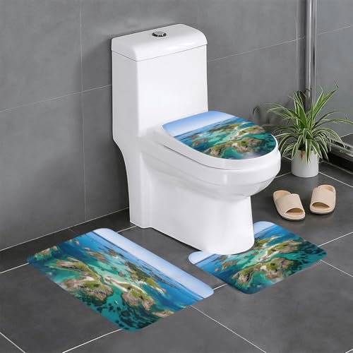 3-teiliges Badezimmerteppich-Set mit Norwegeninseln, Badematte, U-förmiger Toilettenvorleger, O-förmiger Deckelbezug von LEVNDIEJ