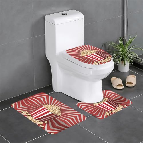 3-teiliges Badezimmerteppich-Set mit Popcorn-Druck, Badteppiche, Badezimmermatten, U-förmiger Toilettenvorleger, O-förmiger Deckelbezug von LEVNDIEJ