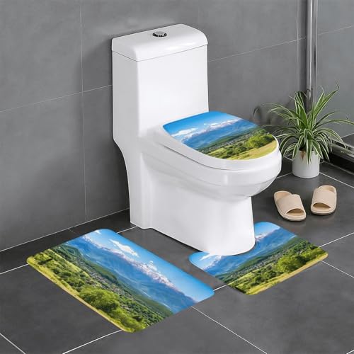 3-teiliges Badezimmerteppich-Set mit Schneeberg-Druck, Badteppiche, Badezimmermatten, U-förmiger Toilettenvorleger, O-förmiger Deckelbezug 3-teiliges Badezimmerteppich-Set mit Schneeberg-Druck, Badteppiche, Badezimmermatten, U-förmiger Toilettenvorleger, O-förmiger Deckelbezug von LEVNDIEJ