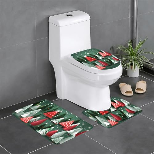 3-teiliges Badezimmerteppich-Set mit Weihnachtsbaum-Aufdruck, Badteppiche, Badezimmermatten, U-förmiger WC-Vorleger, O-förmiger Deckelbezug 3-teiliges Badezimmerteppich-Set mit Weihnachtsbaum-Aufdruck, Badteppiche, Badezimmermatten, U-förmiger WC-Vorleger, O-förmiger Deckelbezug von LEVNDIEJ