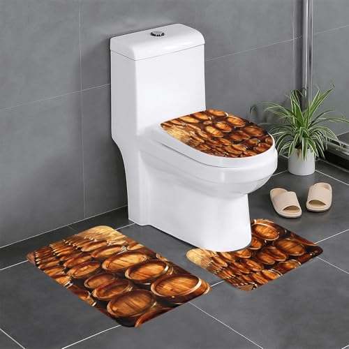 3-teiliges Badezimmerteppich-Set mit Weinkork-Druck, Badteppiche, Badezimmermatten, U-förmiger WC-Vorleger, O-förmiger Deckelbezug von LEVNDIEJ