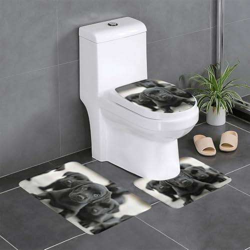 3-teiliges Badezimmerteppich-Set mit Welpen-Hunde-Aufdruck, Badteppich, Badezimmermatten, U-förmiger Toilettenvorleger, O-förmiger Deckelbezug 3-teiliges Badezimmerteppich-Set mit Welpen-Hunde-Aufdruck, Badteppich, Badezimmermatten, U-förmiger Toilettenvorleger, O-förmiger Deckelbezug von LEVNDIEJ