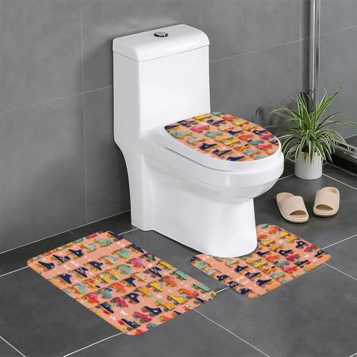 3-teiliges Badezimmerteppich-Set mit buntem Rollschuh-Aufdruck, Badteppich, Badezimmermatten, U-förmiger WC-Vorleger, O-förmiger Deckelbezug 3-teiliges Badezimmerteppich-Set mit buntem Rollschuh-Aufdruck, Badteppich, Badezimmermatten, U-förmiger WC-Vorleger, O-förmiger Deckelbezug von LEVNDIEJ