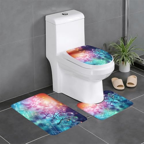 3-teiliges Badezimmerteppich-Set mit chemischem Periodensystem, Badteppiche, Badezimmermatten, U-förmiger WC-Vorleger, O-förmiger Deckelbezug von LEVNDIEJ