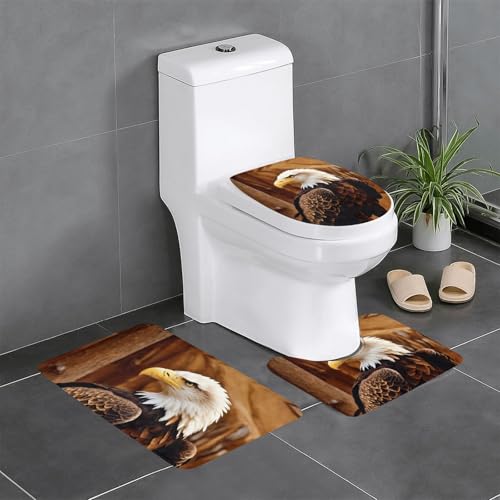 3-teiliges Badezimmerteppich-Set mit fliegendem Adlermotiv, Badteppiche, Badezimmermatten, U-förmiger Toilettenvorleger, O-förmiger Deckelbezug 3-teiliges Badezimmerteppich-Set mit fliegendem Adlermotiv, Badteppiche, Badezimmermatten, U-förmiger Toilettenvorleger, O-förmiger Deckelbezug von LEVNDIEJ
