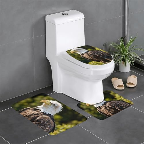 3-teiliges Badezimmerteppich-Set mit fliegendem Adlermotiv, Badteppiche, Badezimmermatten, U-förmiger Toilettenvorleger, O-förmiger Deckelbezug von LEVNDIEJ