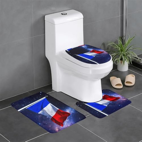 3-teiliges Badezimmerteppich-Set mit französischer Flagge, Badteppiche, Badezimmermatten, U-förmiger WC-Vorleger, O-förmiger Deckelbezug 3-teiliges Badezimmerteppich-Set mit französischer Flagge, Badteppiche, Badezimmermatten, U-förmiger WC-Vorleger, O-förmiger Deckelbezug von LEVNDIEJ