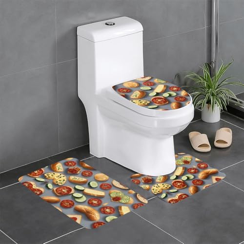 3-teiliges Badezimmerteppich-Set mit gesundem Lebensmitteldruck, Badteppiche, Badezimmermatten, U-förmiger WC-Vorleger, O-förmiger Deckelbezug 3-teiliges Badezimmerteppich-Set mit gesundem Lebensmitteldruck, Badteppiche, Badezimmermatten, U-förmiger WC-Vorleger, O-förmiger Deckelbezug von LEVNDIEJ