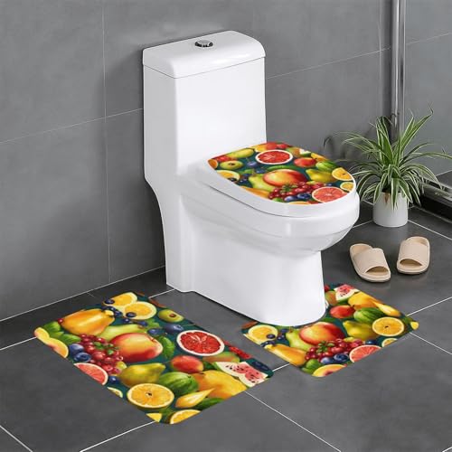3-teiliges Badezimmerteppich-Set mit gesundem Lebensmitteldruck, Badteppiche, Badezimmermatten, U-förmiger WC-Vorleger, O-förmiger Deckelbezug 3-teiliges Badezimmerteppich-Set mit gesundem Lebensmitteldruck, Badteppiche, Badezimmermatten, U-förmiger WC-Vorleger, O-förmiger Deckelbezug von LEVNDIEJ