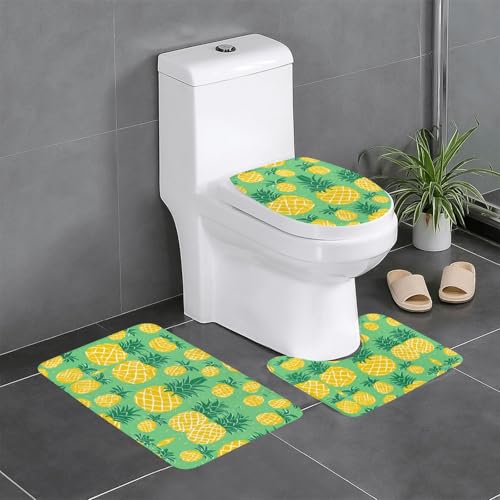 3-teiliges Badezimmerteppich-Set mit goldfarbenem Ananas-Hintergrund, Badteppich-Set, Badezimmermatten, U-förmiger WC-Vorleger, O-förmiger Deckelbezug 3-teiliges Badezimmerteppich-Set mit goldfarbenem Ananas-Hintergrund, Badteppich-Set, Badezimmermatten, U-förmiger WC-Vorleger, O-förmiger Deckelbezug von LEVNDIEJ