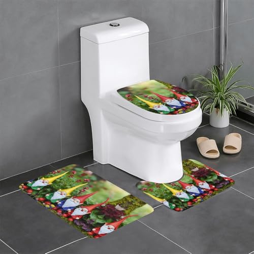 3-teiliges Badezimmerteppich-Set mit lustigem Zwergen-Motiv, Badteppich, Badezimmermatten, U-förmiger WC-Vorleger, O-förmiger Deckelbezug 3-teiliges Badezimmerteppich-Set mit lustigem Zwergen-Motiv, Badteppich, Badezimmermatten, U-förmiger WC-Vorleger, O-förmiger Deckelbezug von LEVNDIEJ