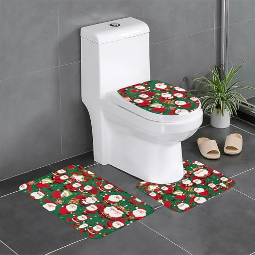 3-teiliges Badezimmerteppich-Set mit lustigem Zwergen-Motiv, Badteppich, Badezimmermatten, U-förmiger WC-Vorleger, O-förmiger Deckelbezug von LEVNDIEJ