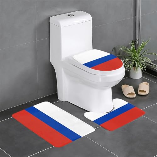 3-teiliges Badezimmerteppich-Set mit russischer Flagge, Badteppiche, Badezimmermatten, U-förmiger WC-Vorleger, O-förmiger Deckelbezug von LEVNDIEJ
